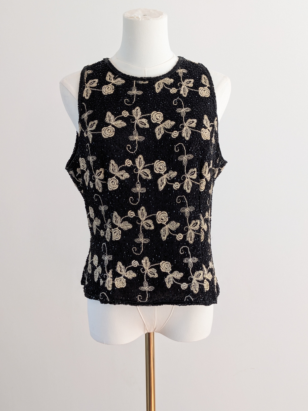 Lawrence Kazar Silk Floral Embroidered Beaded Top - L